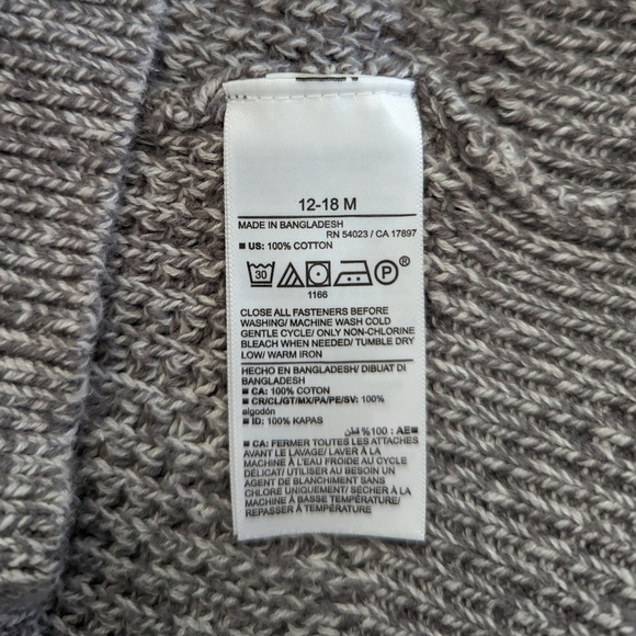 OLD Navy Gray Knit Sweater hoodie cardigan cotton 12-18 months unisex - Picture 4 of 4